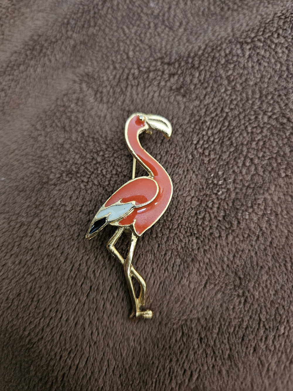 Source Unknown Coral Pink and Gold Flamingo Bird Pin